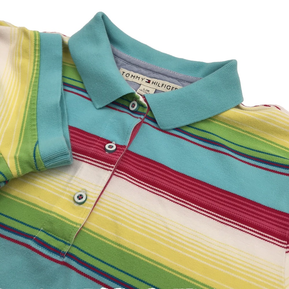 Y2K Tommy Hilfiger Polo Shirt Womens XS Rainbow Colorblock Stripe SHORT SLEEVE‎